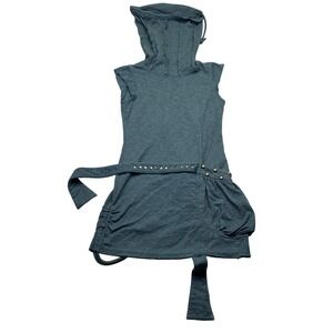 Psylo Soba Sleeveless Hoodie Tunic Dress Studded Teal Blue Cyberpunk Size 3